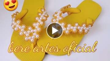 Lindo chinelo bordado com pérolas/Renda francesa/muito fácil.